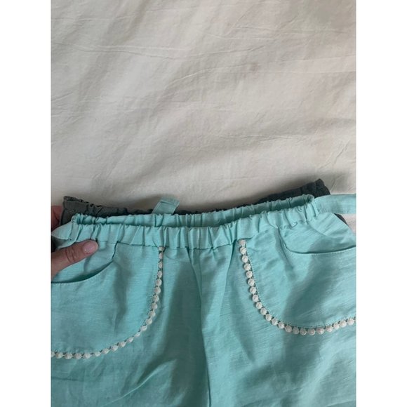 Adorable VTG retro style teal high waisted ruffle shorts white - Picture 2 of 5